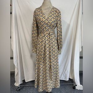 Geometric Wrap Maxi Dress in Black and Gold